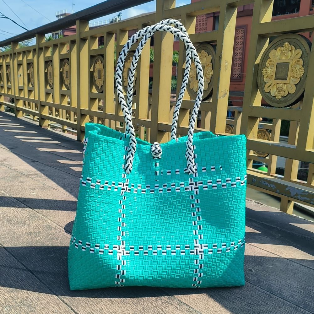 Tik Tak Teal Tote Bag — Recycled Bag from OCEANIA Collection